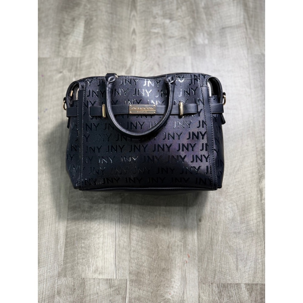 Jones New York Signature Black Logo Satchel Handbag Triple Compartment Bag